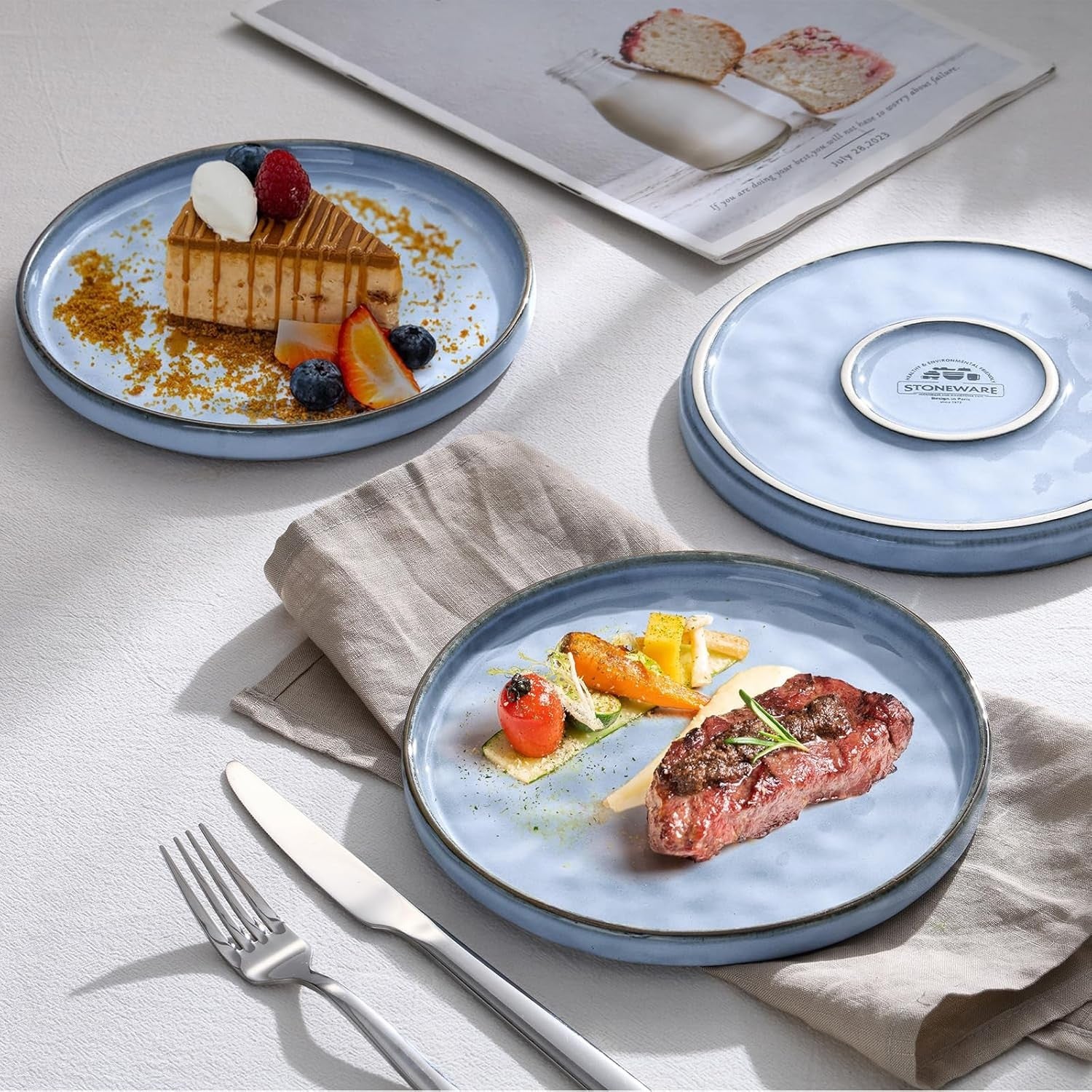 7.9in Ceramic Dinner Plates Set of 6 Scratch Resistant Microwave Safe