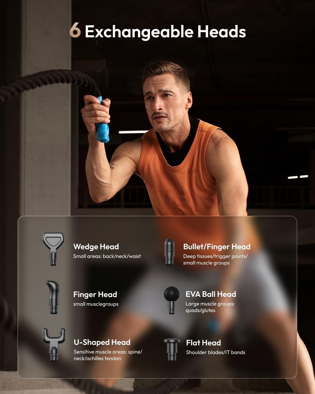 Massage Gun Deep Tissue Percussion 30 Speeds LED Display 6 Heads Portable