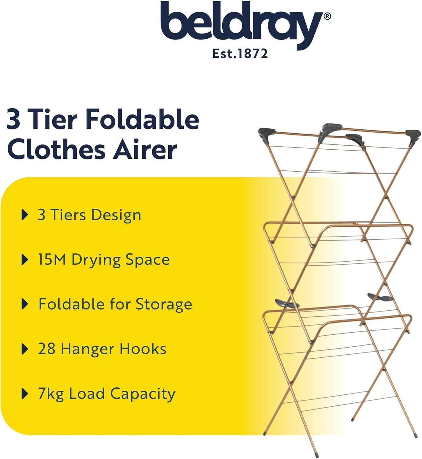 3 Tier Clothes Airer Folding Laundry Drying Rack Compact Indoor Stand