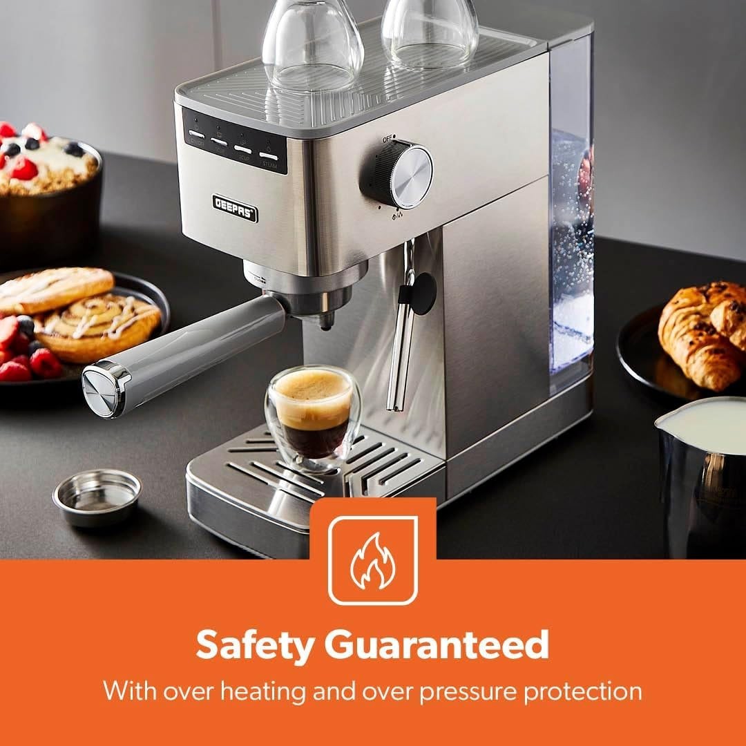 15 Bar Espresso Machine 1.4L | Milk Frother | 1450W | Thermoblock Heating Silver