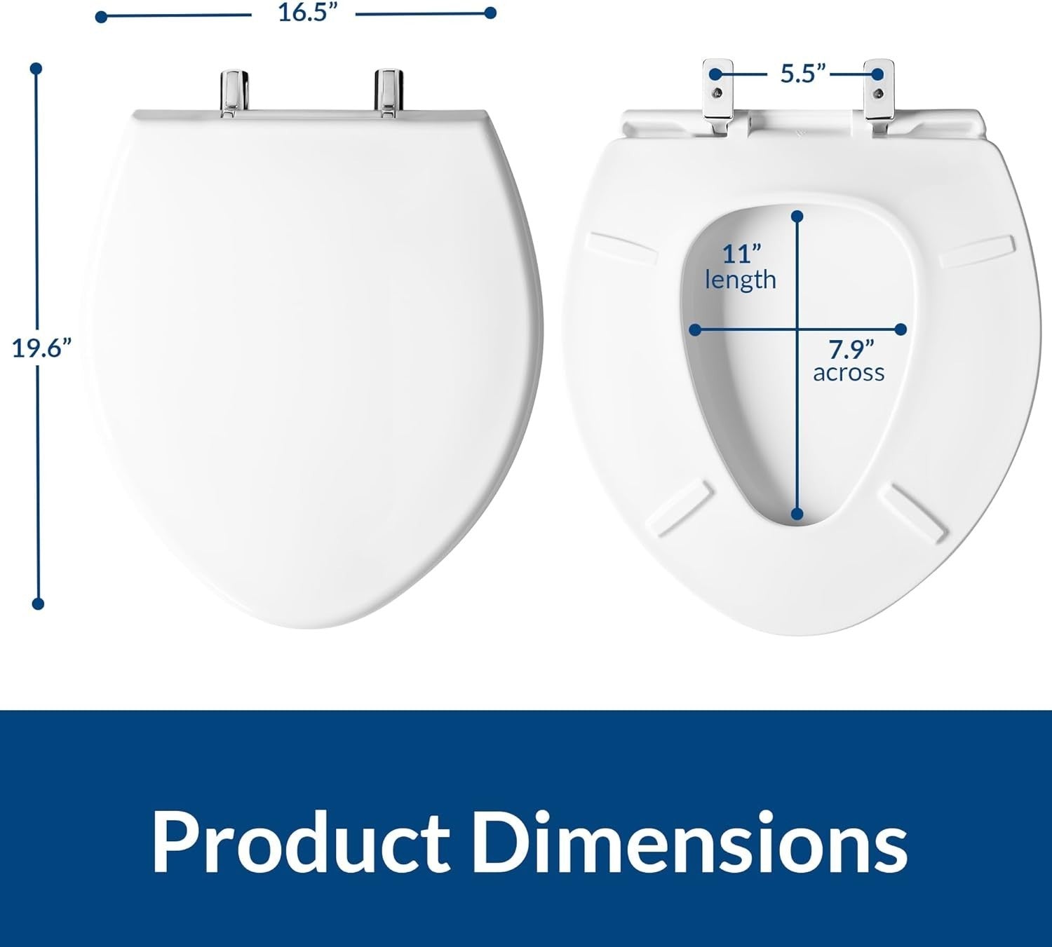 Paramount Elongated Toilet Seat White Chrome Hinges Heavy Duty Plastic