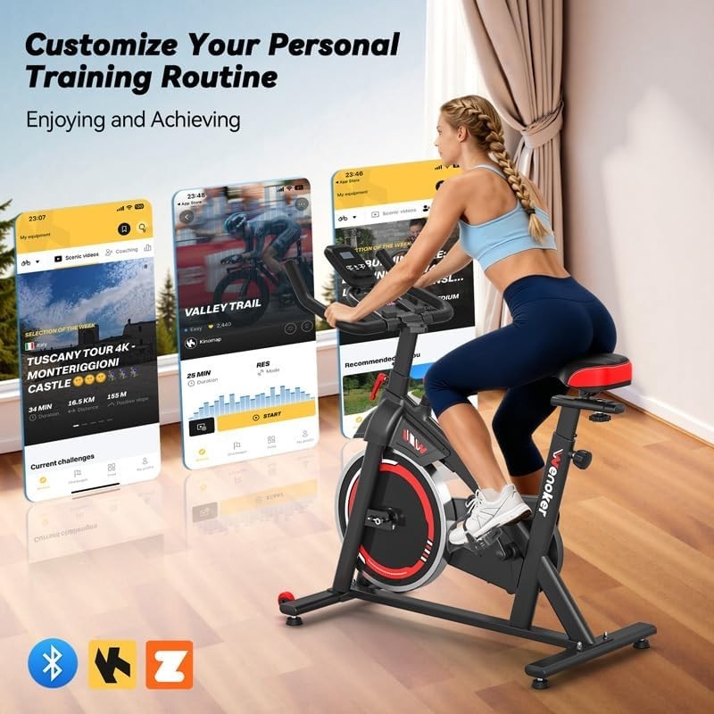 Quiet Magnetic Spin Bike w/ APP, LCD Monitor, Tablet Holder & 350lb Capacity