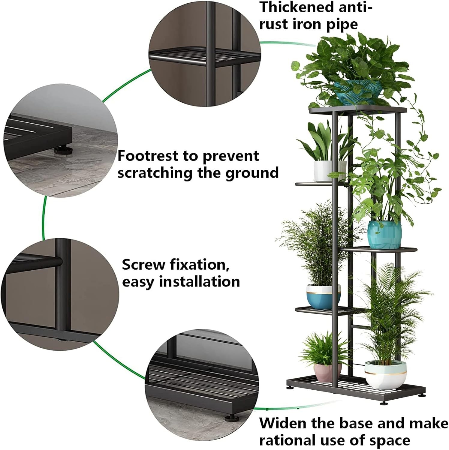 5 Tier Metal Plant Stand Indoor Outdoor Flower Pot Display Rack Dark Grey