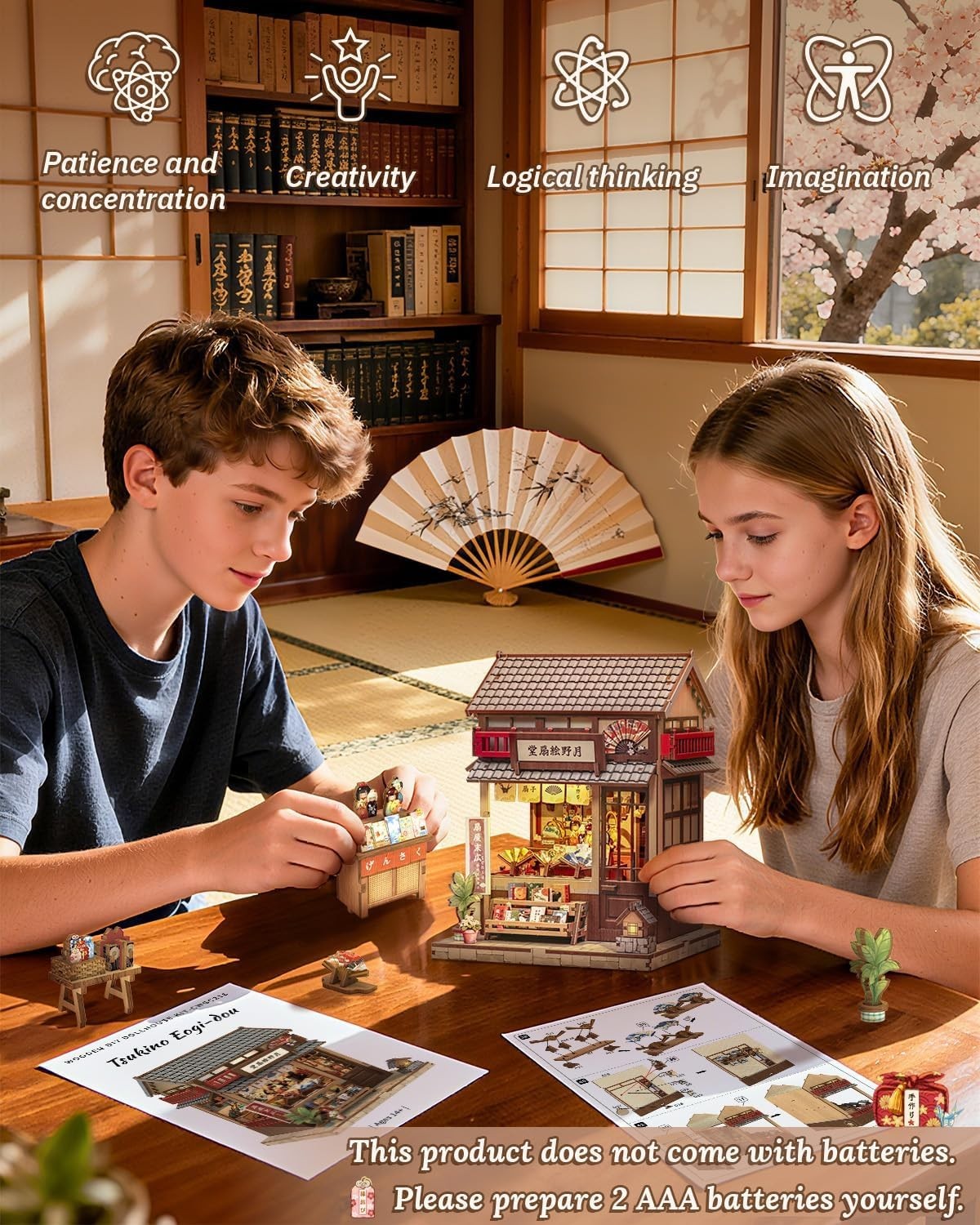 DIY Book Nook Kit Japanese Fan House LED Miniature Bookend Decor