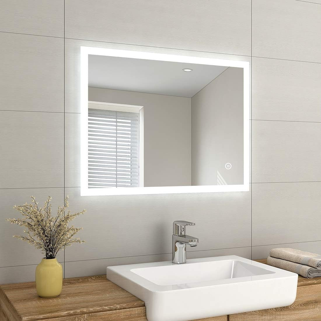 LED Backlit Bathroom Mirror 60x80cm Anti-Fog Touch Dimmable Vanity Light
