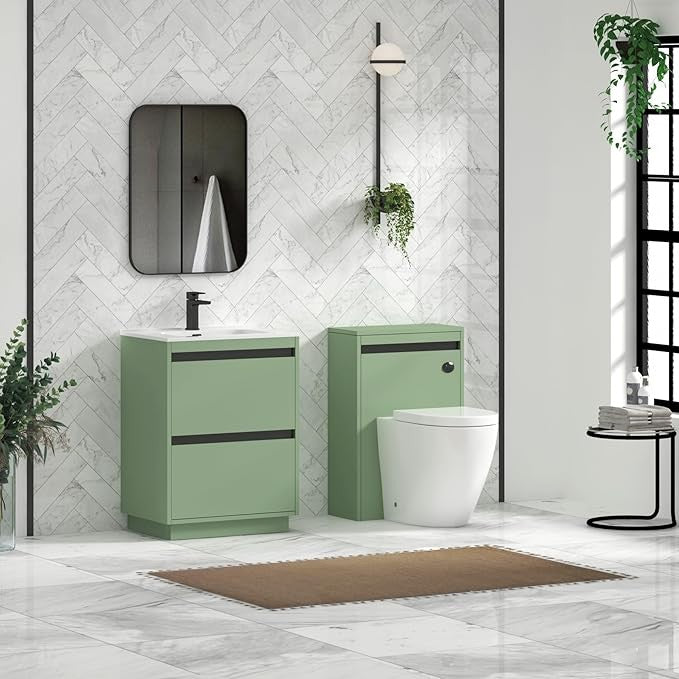 600mm Mint Green Floor Standing Vanity Unit with Basin Sink 2 Drawer Cabinet