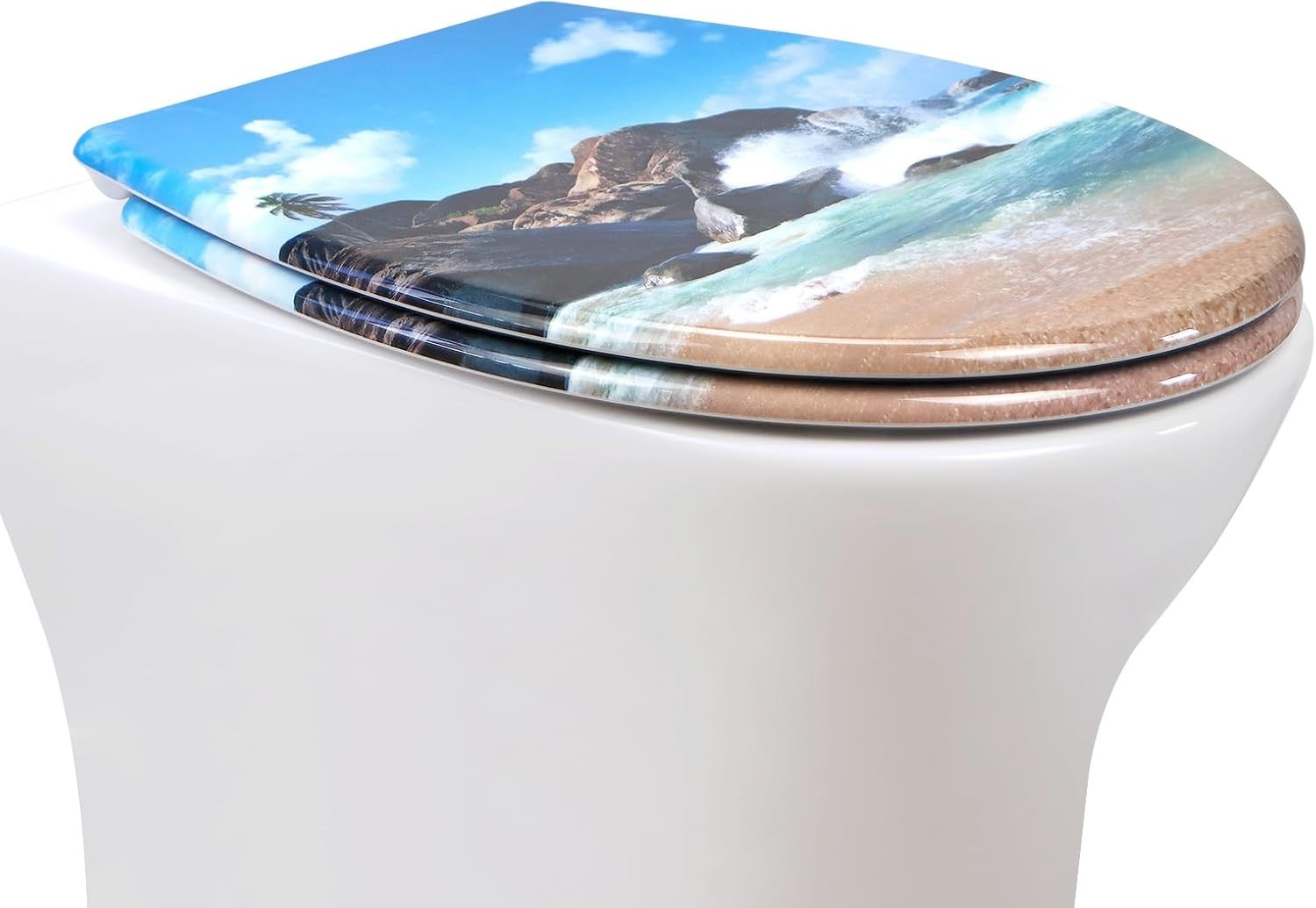 Soft Close Toilet Seat Duroplast Quick Release Top Fix Beach Pattern 45x37cm