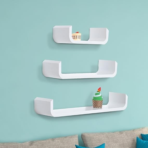Modern U-Shaped Floating Shelves Set | White Wall Mounted Storage Display