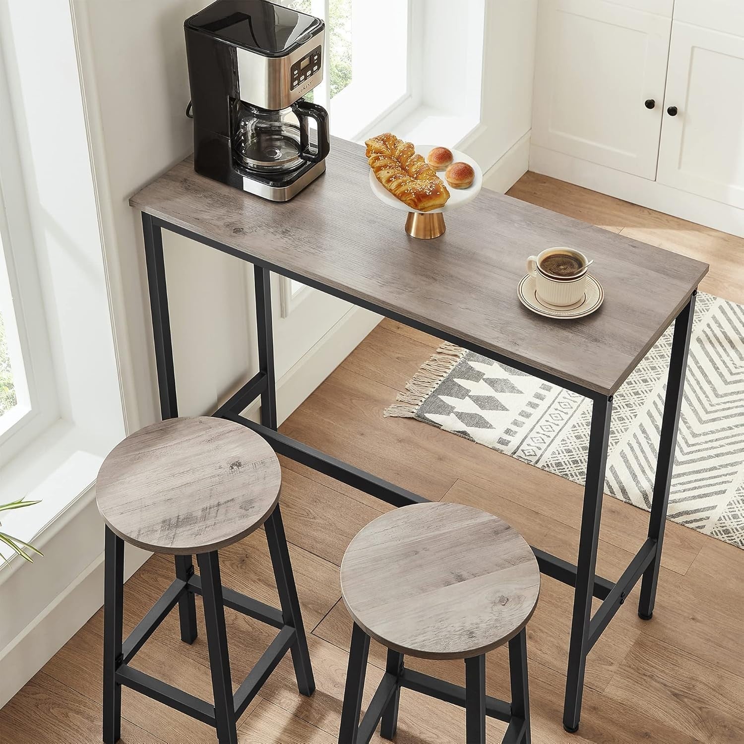 Industrial Bar Stools Set of 2 Greige Round Seat 65cm High Sturdy
