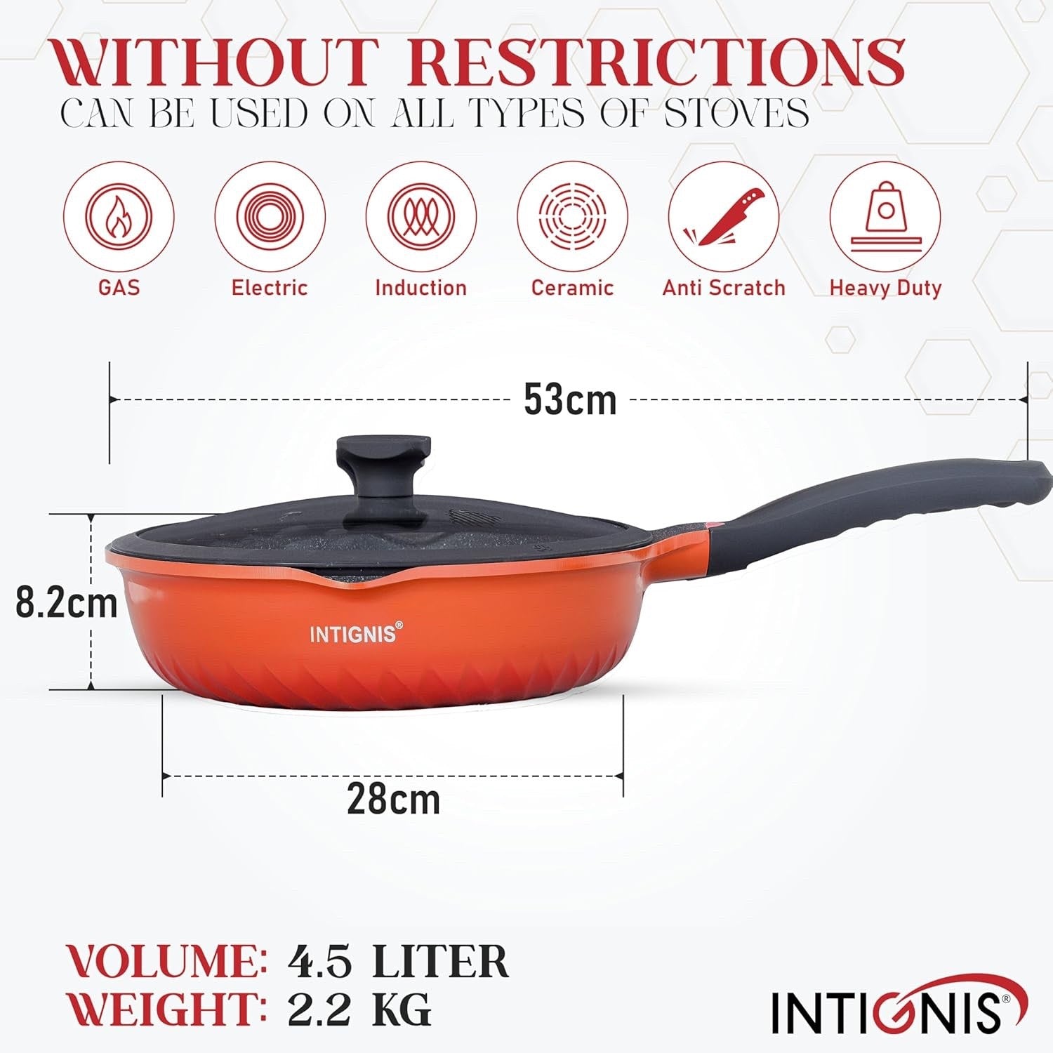 28cm Orang Deep Non Stick Frying Pan with Lid  3in1 Skillet Sauté Pan & Mini Wok