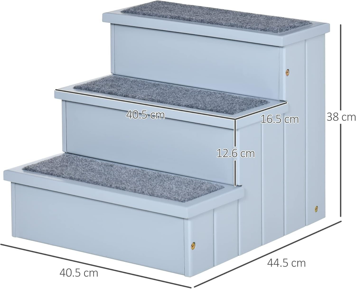 3-Step Wooden Dog Stairs Sofa Bed Pet Steps with Storage Grey