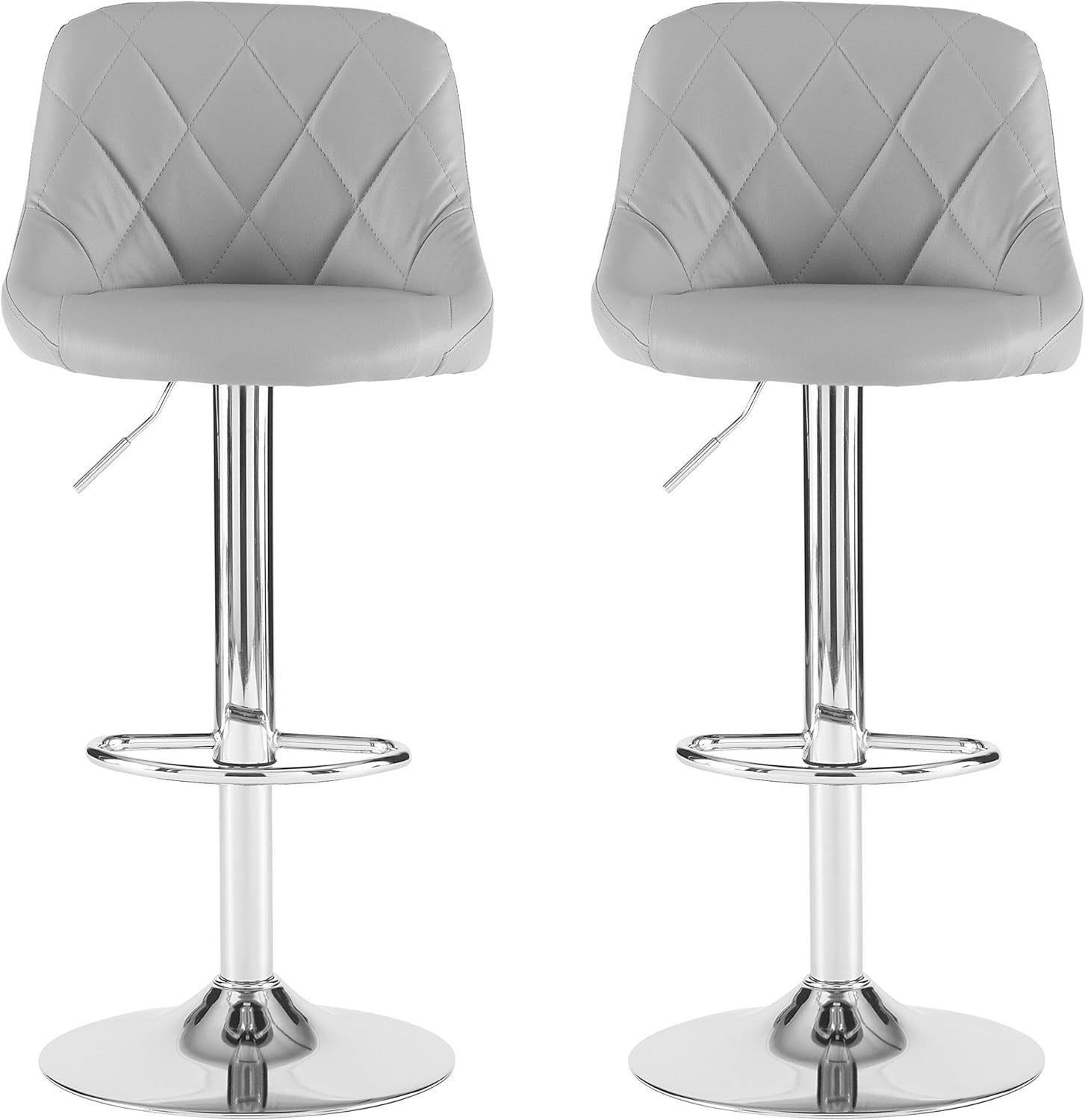Grey Faux Leather Adjustable Swivel Bar Stools Set of 2 Chrome