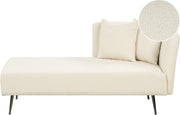 White Boucle Chaise Lounge Sofa | Recliner with Cushions Metal Legs