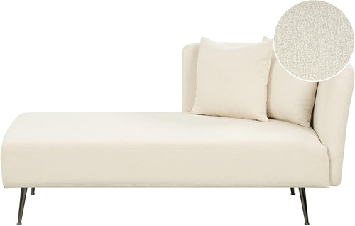 White Boucle Chaise Lounge Sofa | Recliner with Cushions Metal Legs