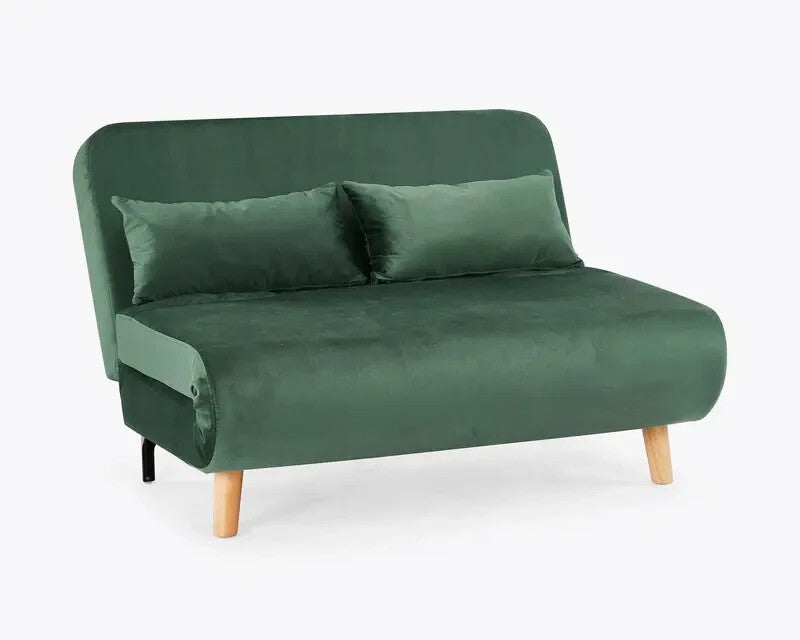 Green Velvet Double Sofa Bed Futon 2 Seater Clic Clac Guest Sleeper