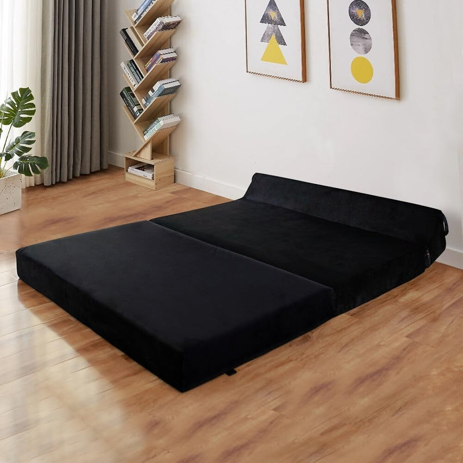 Double Fold-Out Sofa Bed | Plush Velvet Z-Futon Mattress for Living Room