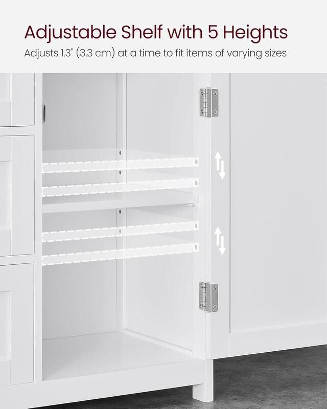 White Bathroom Storage Cabinet 3 Drawer 1 Door – Adjustable Shelf Cupboard
