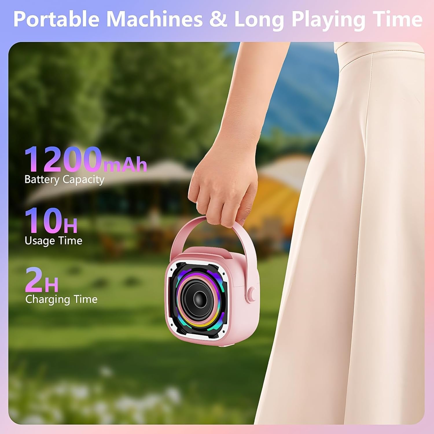 Kids Mini Karaoke Machine 2 Mics Bluetooth LED Speaker