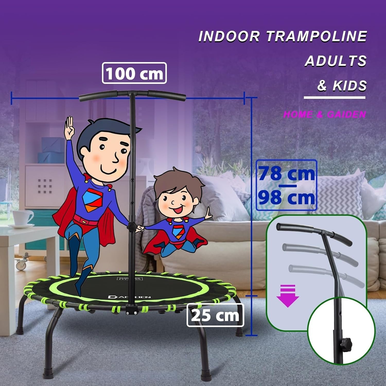 Adult Indoor Exercise Trampoline 150KG Rebounder Quiet Bungee 100cm