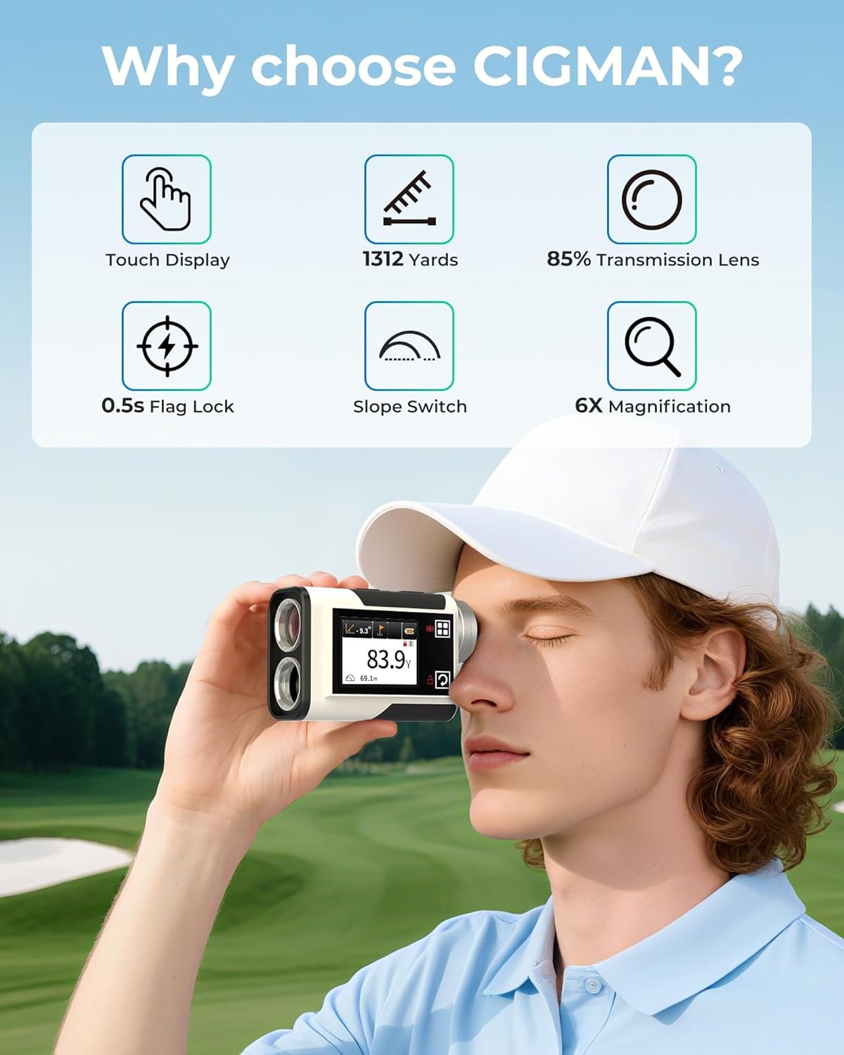Golf Range Finder 1312 Yards Touch Screen Slope Flag Lock Rechargeable