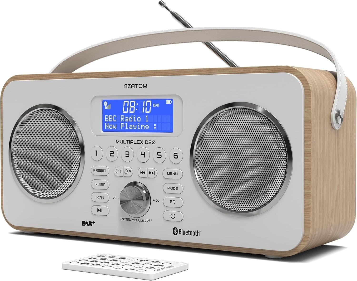 DAB DAB+ FM Digital Radio Bluetooth Portable Rechargeable Oak Remote