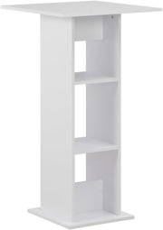 White Space-Saving Bar Table w/ Storage Shelves, Compact Square Dining Pub Table