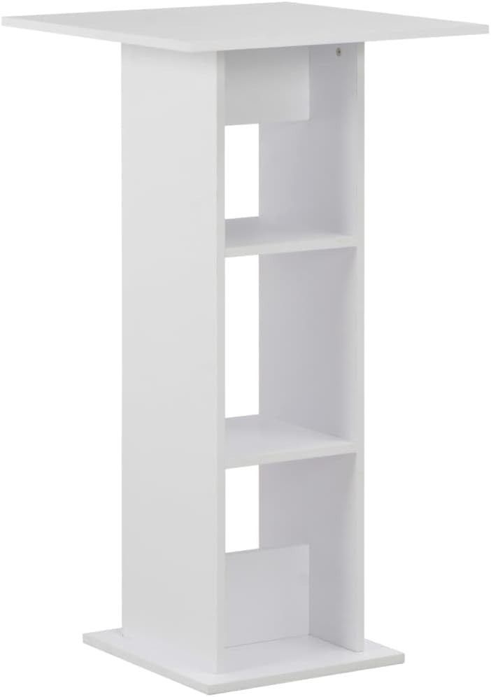 White Space-Saving Bar Table w/ Storage Shelves, Compact Square Dining Pub Table