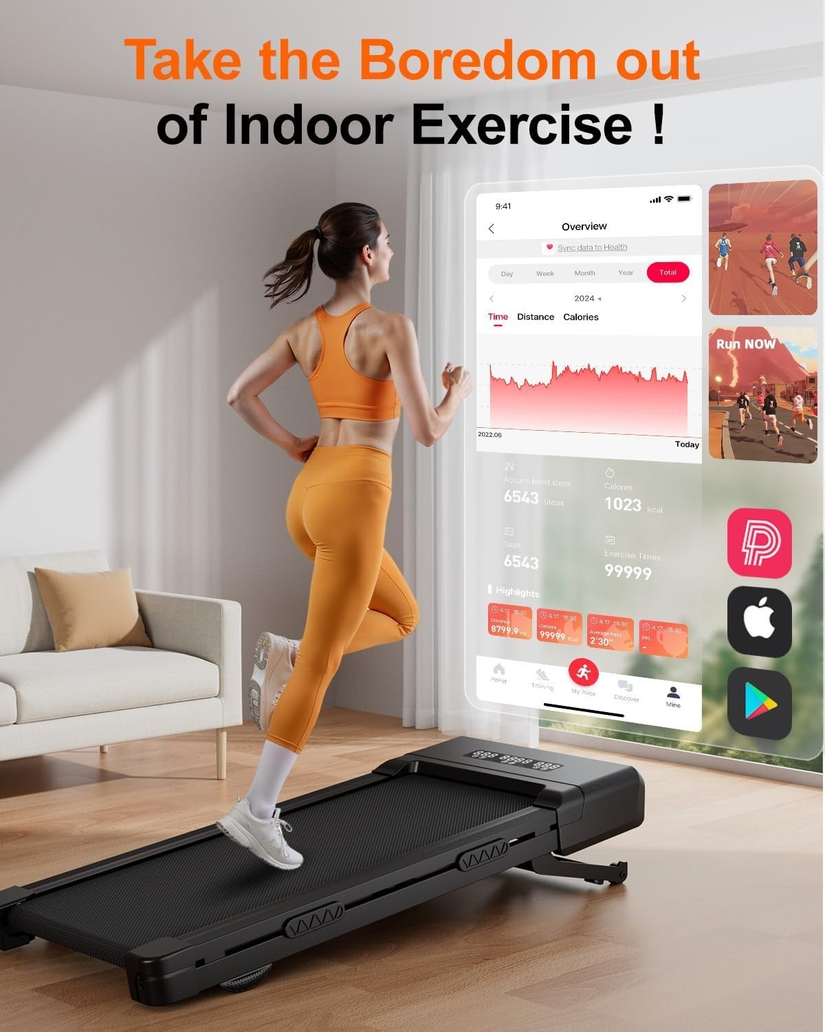 Under Desk Treadmill 3.0HP Walking Pad with Auto Incline & APP Control