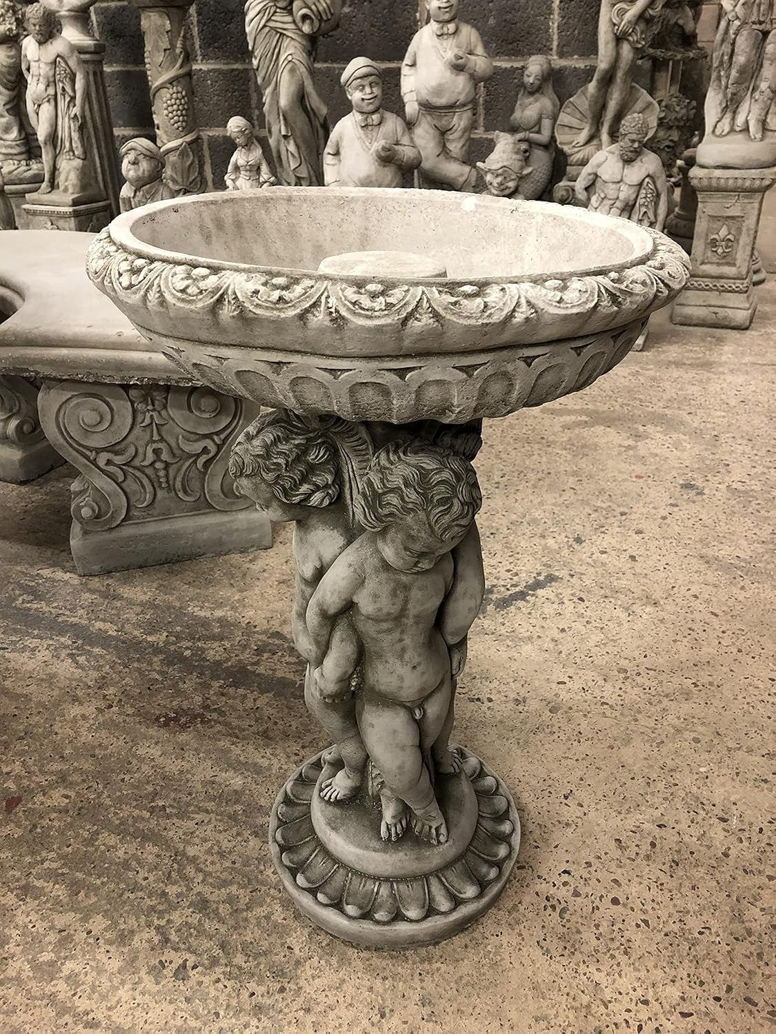 Three Cherub Concrete Stone Bird Bath 82cm Heavy Garden Ornament
