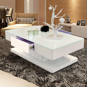 Modern White High Gloss Tempered Glass Coffee Table with 2 Drawers 100x60cm