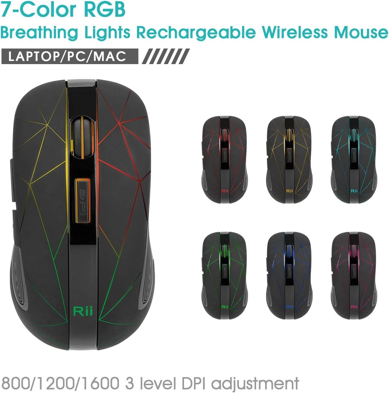 Wireless Gaming Mouse RGB Rechargeable 1600 DPI 2.4G USB Silent PC Laptop