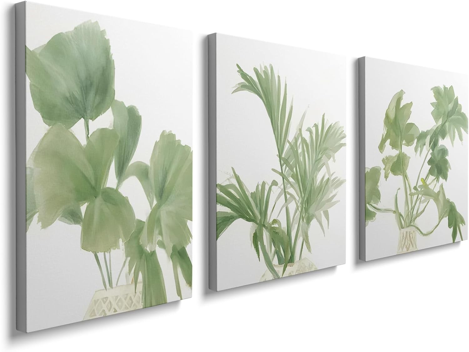 Green Botanical Wall Art Set of 3 Framed Canvas 12x16in