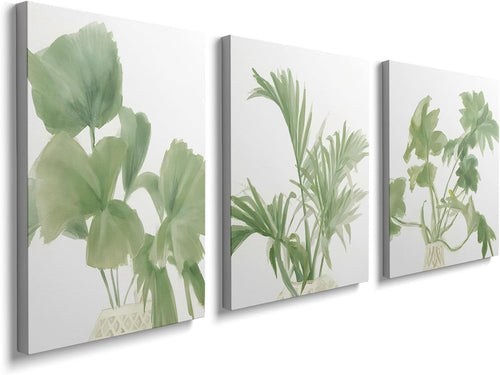 Green Botanical Wall Art Set of 3 Framed Canvas 12x16in
