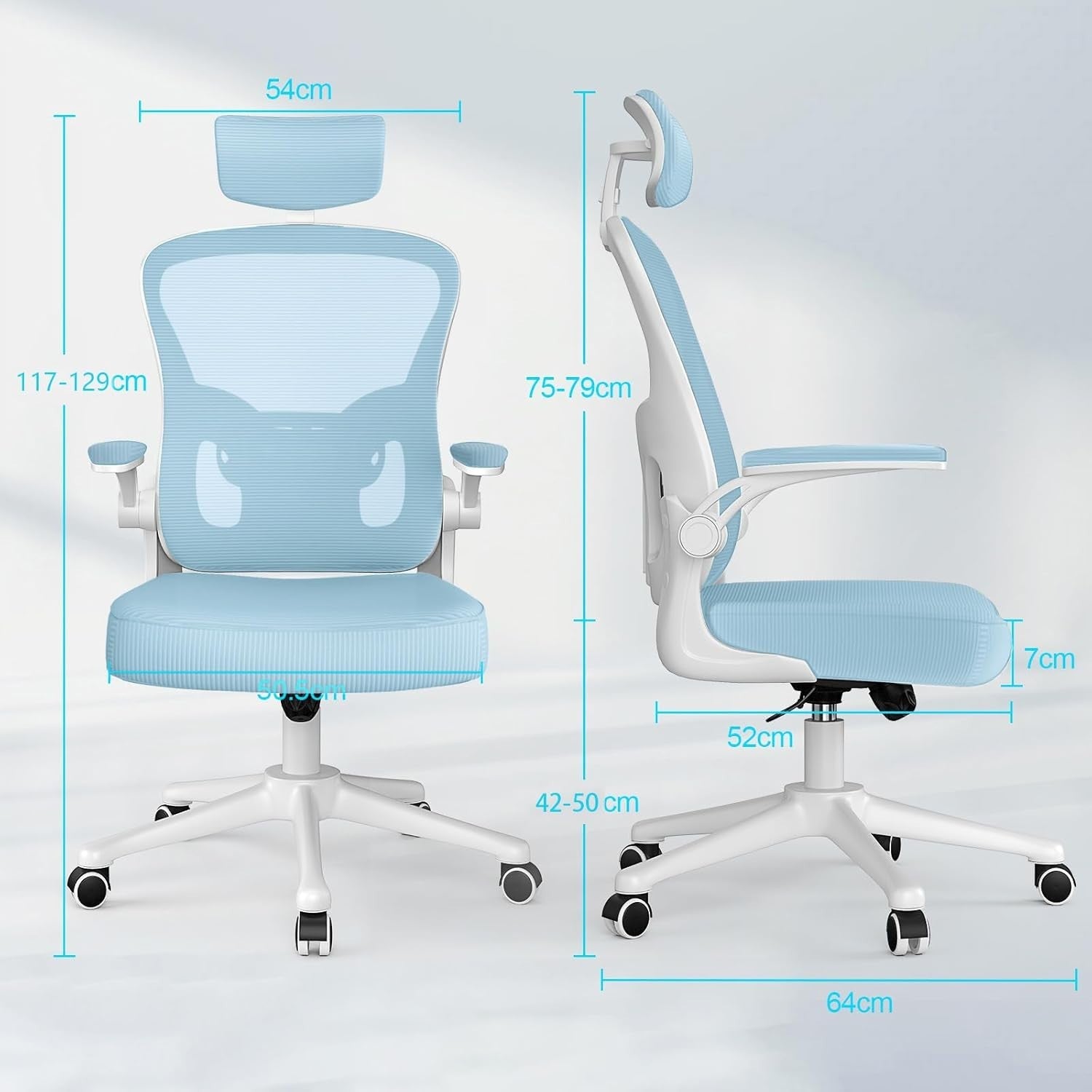 Blue Ergonomic Office Chair Mesh Back Adjustable Lumbar Arm Head Support Desk