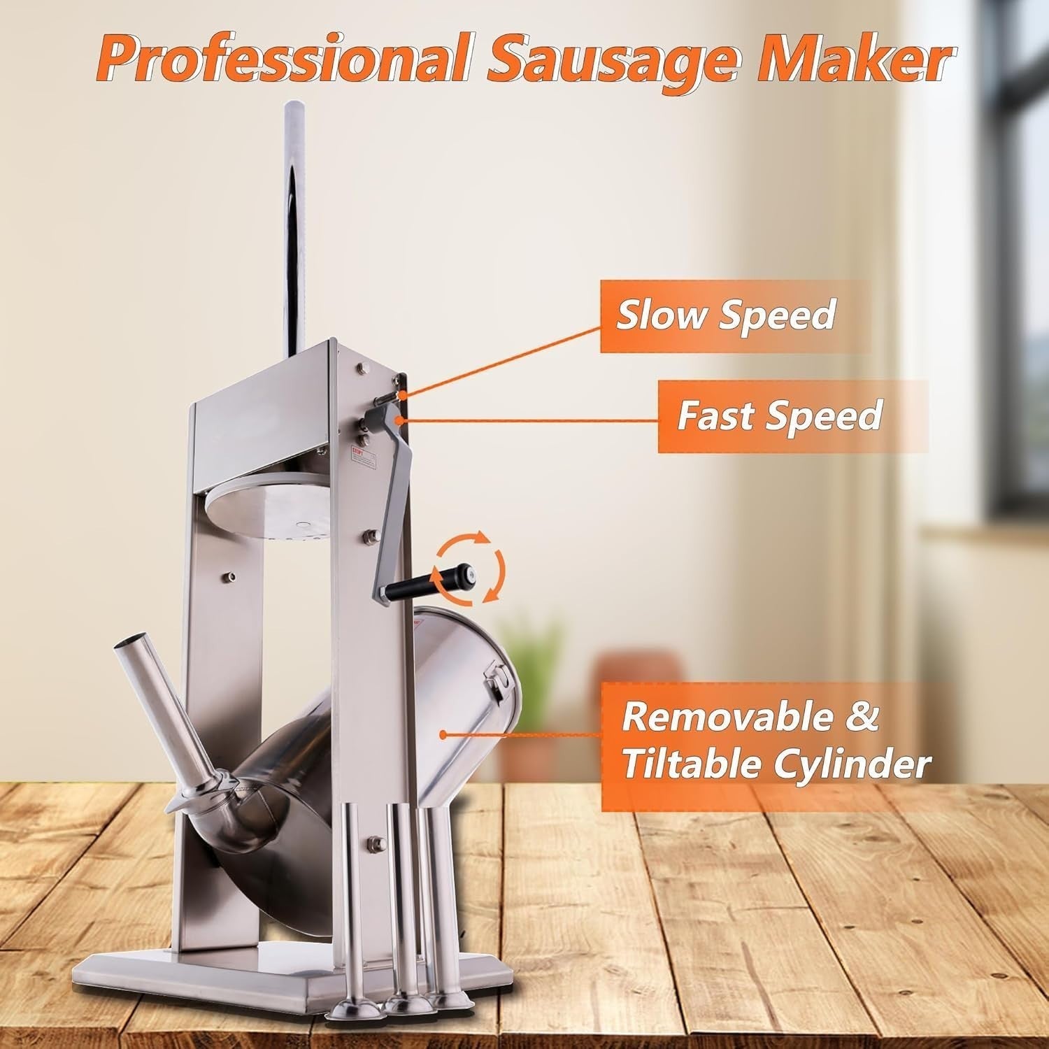 7L Manual Sausage Stuffer Stainless Steel Maker 4 Filling Nozzles