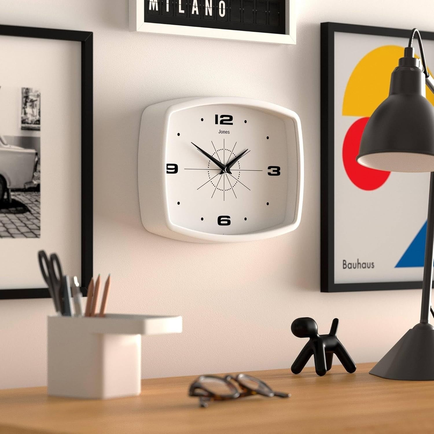 Retro 25cm Wall Clock Rectangle Silent White Modern Kitchen Living Room Decor