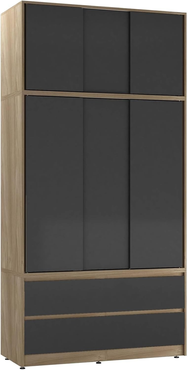 Modern 240cm Sliding Wardrobe Closet 6 Doors 4 Drawers Black Oak