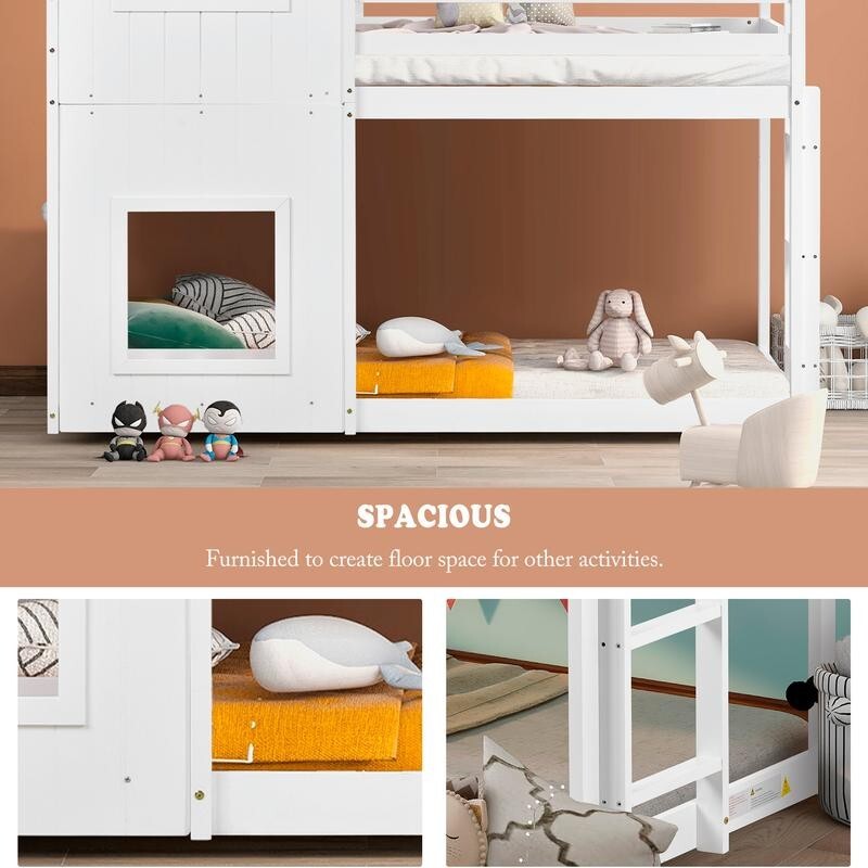 Kids Bunk Bed with Treehouse Canopy 3FT White Cabin Frame Mid Sleeper Ladder