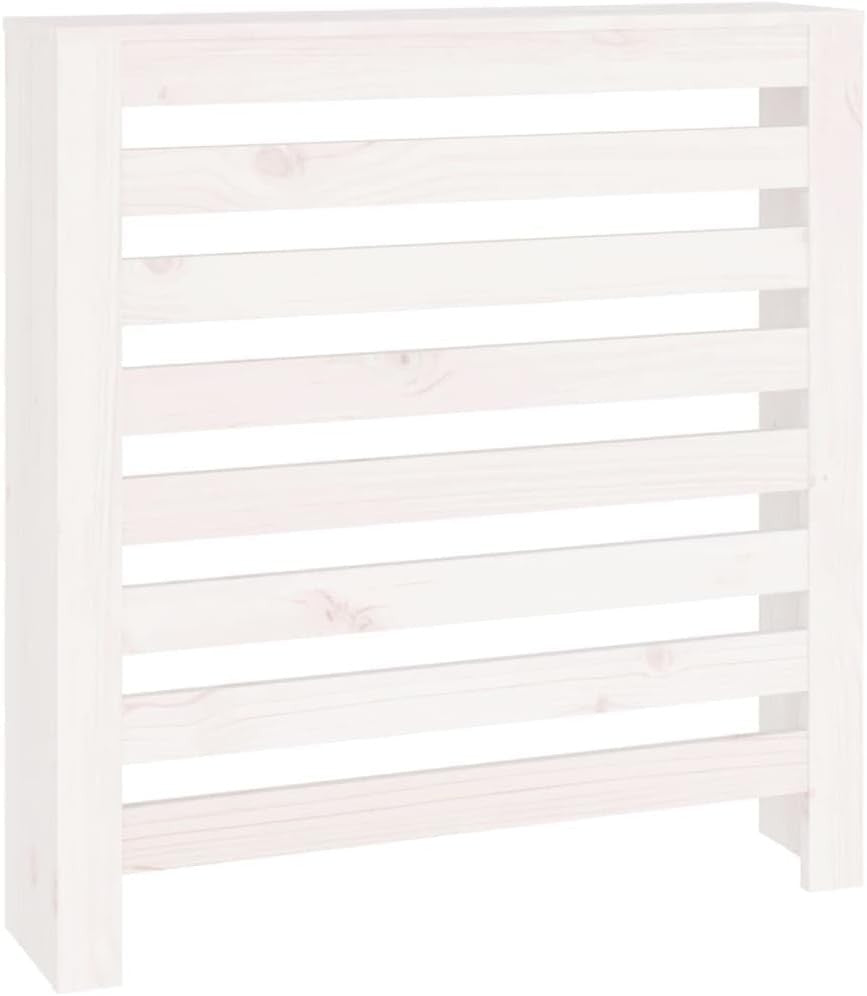 White Radiator Cover Solid Pine Wood Slatted Shelf 79.5x19x84cm