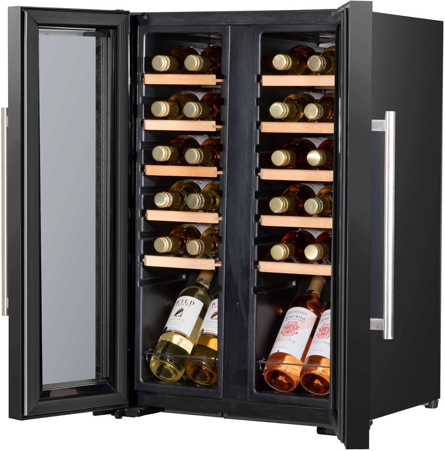 24 Bottle Dual Zone Wine Cooler Fridge Touch Screen LED Mirror Glass Doors
