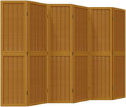 6 Panel Brown Wood Bamboo Room Divider 210x165cm Folding Privacy Screen for Home