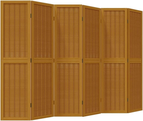 6 Panel Brown Wood Bamboo Room Divider 210x165cm Folding Privacy Screen for Home