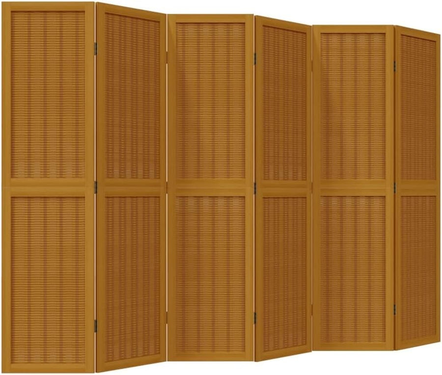 6 Panel Brown Wood Bamboo Room Divider 210x165cm Folding Privacy Screen for Home