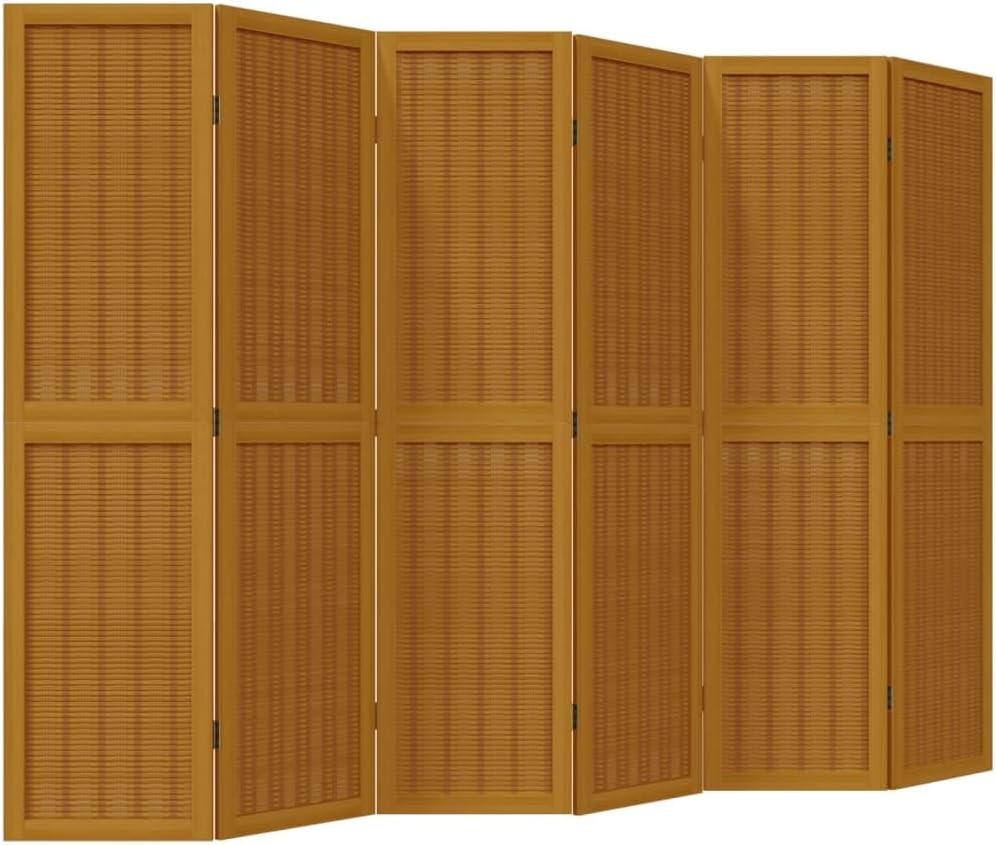 6 Panel Brown Wood Bamboo Room Divider 210x165cm Folding Privacy Screen for Home