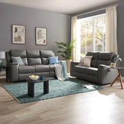 Grey Faux Leather 3 Seater Recliner Sofa with Cup Holders & Lumbar Support
