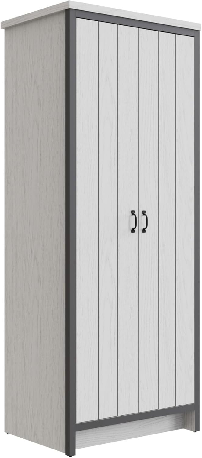 White 2 Door Wardrobe with Hanging Rails & Shelf Storage - Compact Bedroom