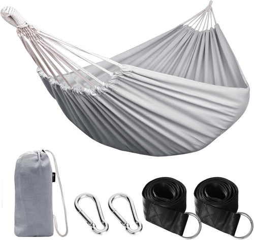 Heavy-Duty Cotton Camping Hammock with Tree Straps & Travel Bag, 300kg Load