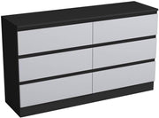 6 Drawer Chest Black Grey Storage Cabinet Bedroom Office Modern Unit