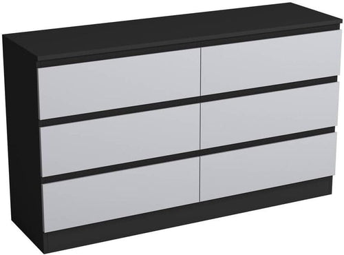 6 Drawer Chest Black Grey Storage Cabinet Bedroom Office Modern Unit
