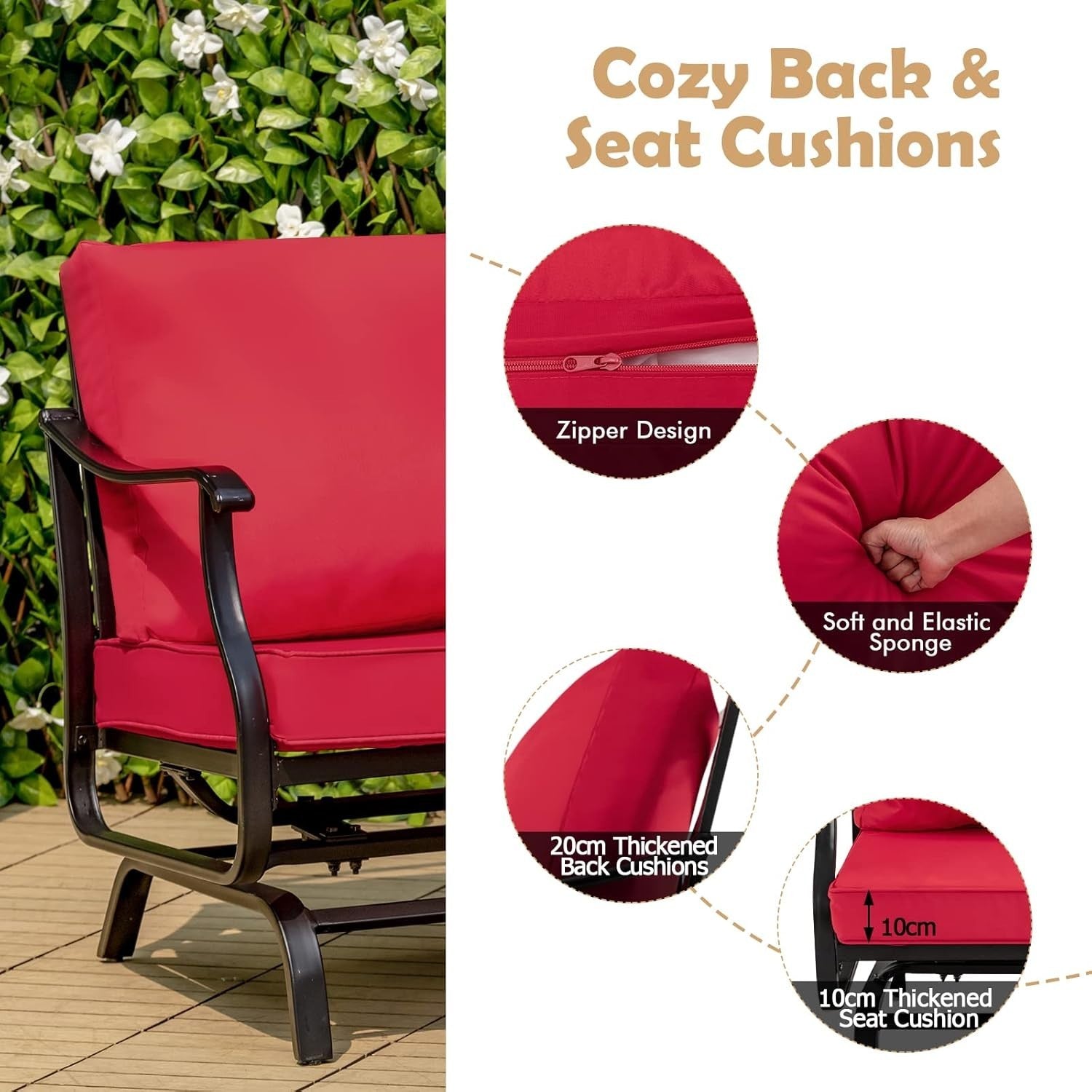Outdoor Glider Rocking Chair Set w/Cushions & Table Patio Garden